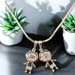 ***** CUTE TWO BOYS 14k GOLD PLATED NECKLACE SET ***** ( 16-18" chain included )